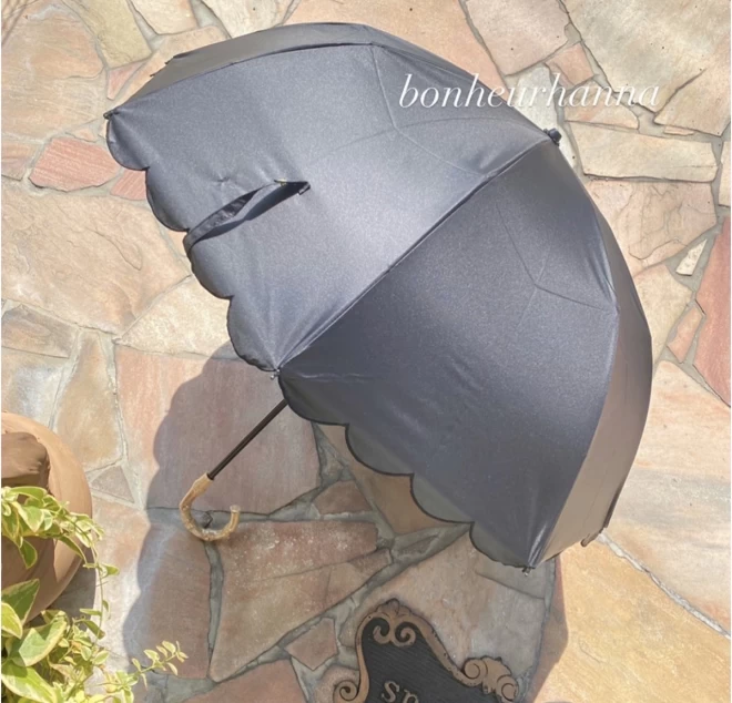 フラワーフリルブラック(晴雨兼用の折傘)